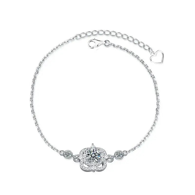 Four Leaf Clover Bracelet 925 Sterling Silver 0.5 Carat Moissanite Chain&lind Bracelets Women Anniversary Gift TETAEA