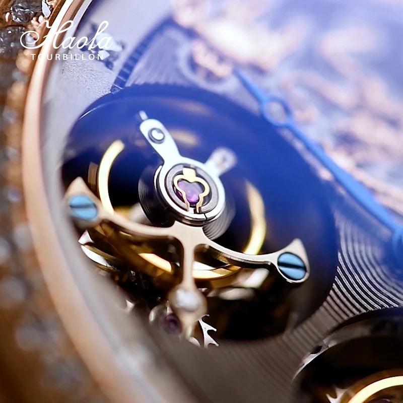 Luxury Rare Expansive 18K Gold Double Movement Skeleton Men's Watch Manual Mechanical Diamond R Watch For Men