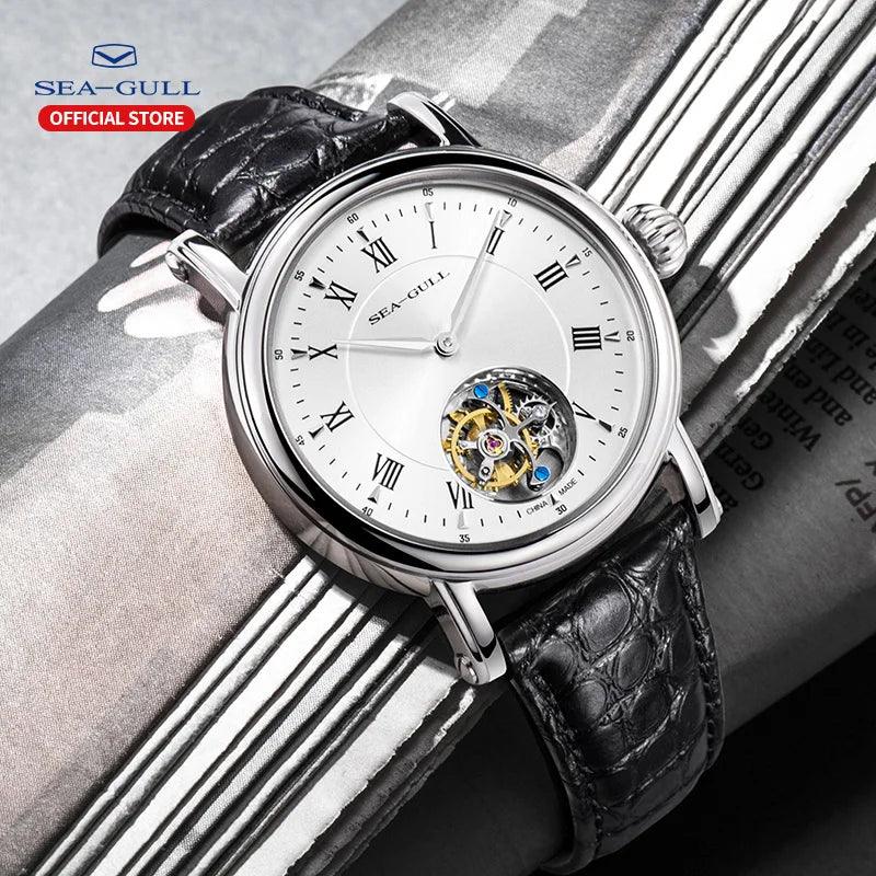 Seagull Men's Watch Tourbillon Automatic Mechanical Wristwatch Luxury Casual Leather Strap Clock Male Watches montre homme 6018