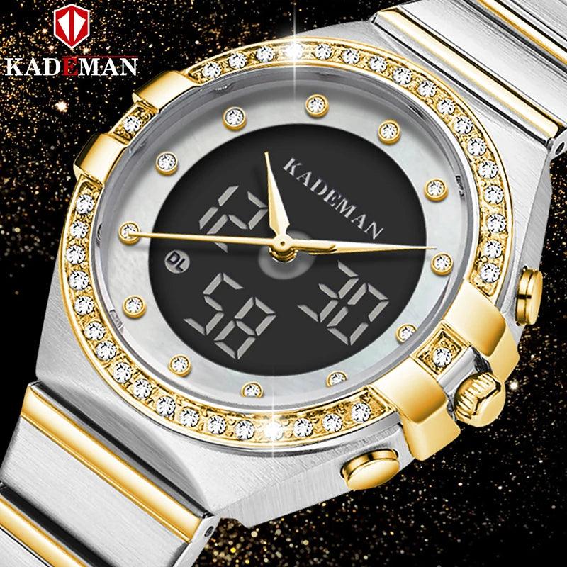 New Fashion Women's Digital Dual Display Quartz Stainless Steel Waterproof Watch