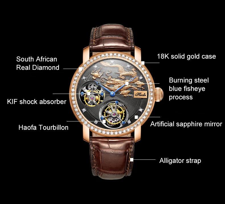 Luxury Rare Expansive 18K Gold Double Movement Skeleton Men's Watch Manual Mechanical Diamond R Watch For Men