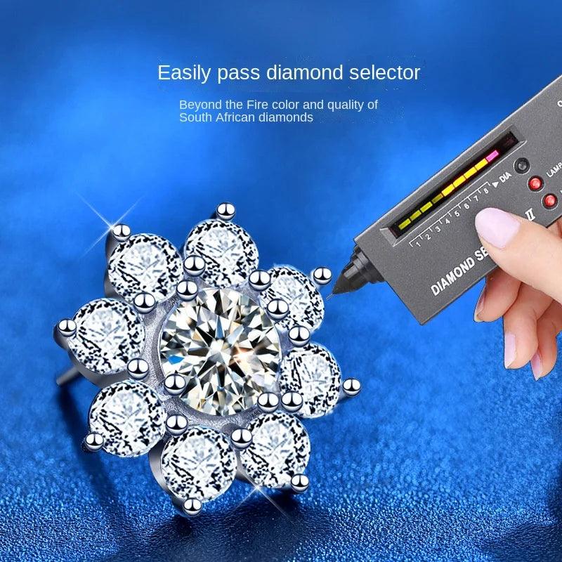 S925 Sterling Silver Sun Flower Earrings Female Wild 0.5 Ct Moissanite Stud Earrings Engagement Gift