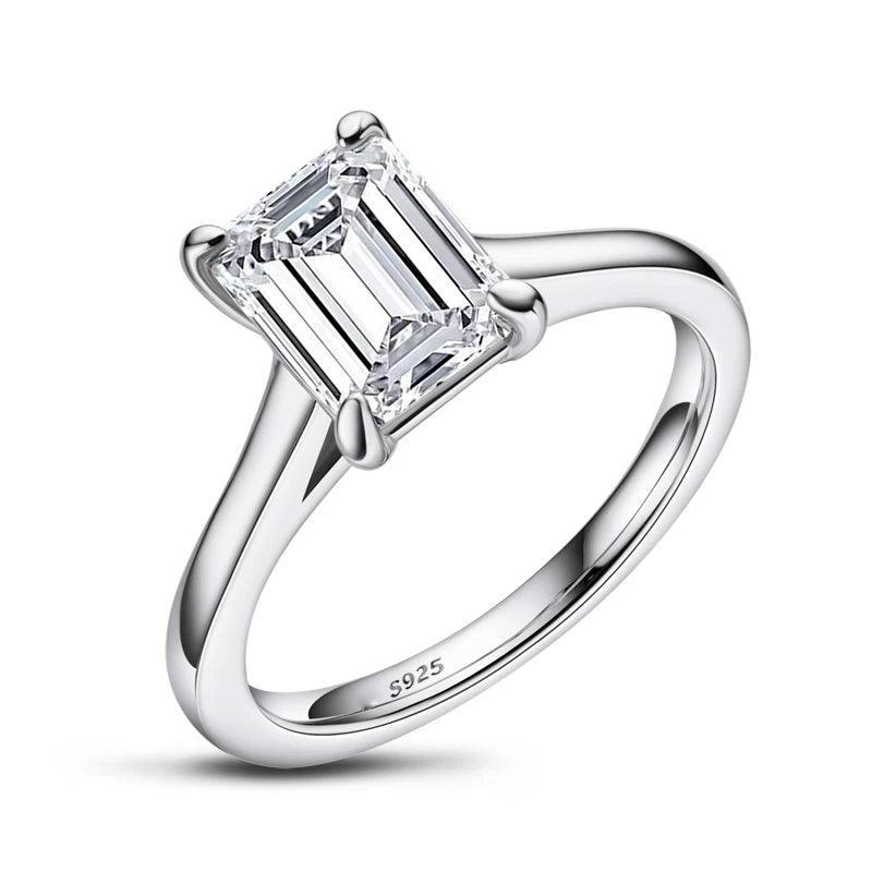 Elegant and thin women's ring made of 925 sterling silver, set with a single 3 carat moissanite stone