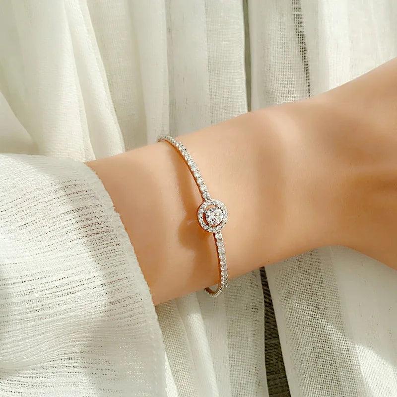 Skinny 925 Sterling Silver Round Bracelet 0.5 Carat Moissanite