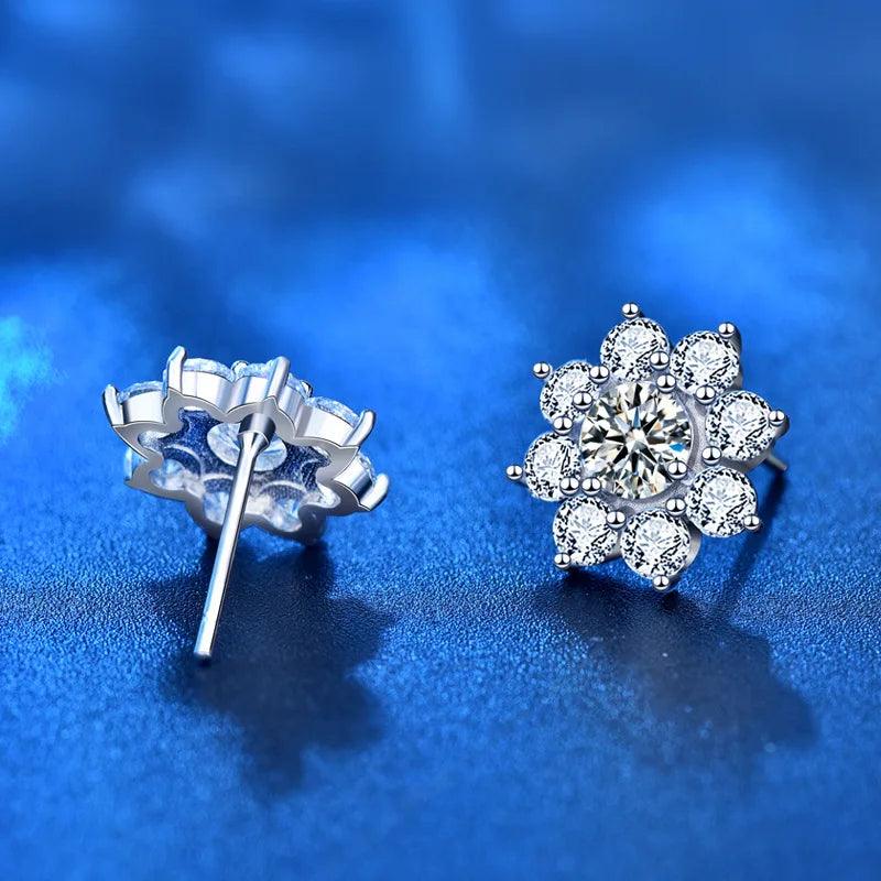 S925 Sterling Silver Sun Flower Earrings Female Wild 0.5 Ct Moissanite Stud Earrings Engagement Gift