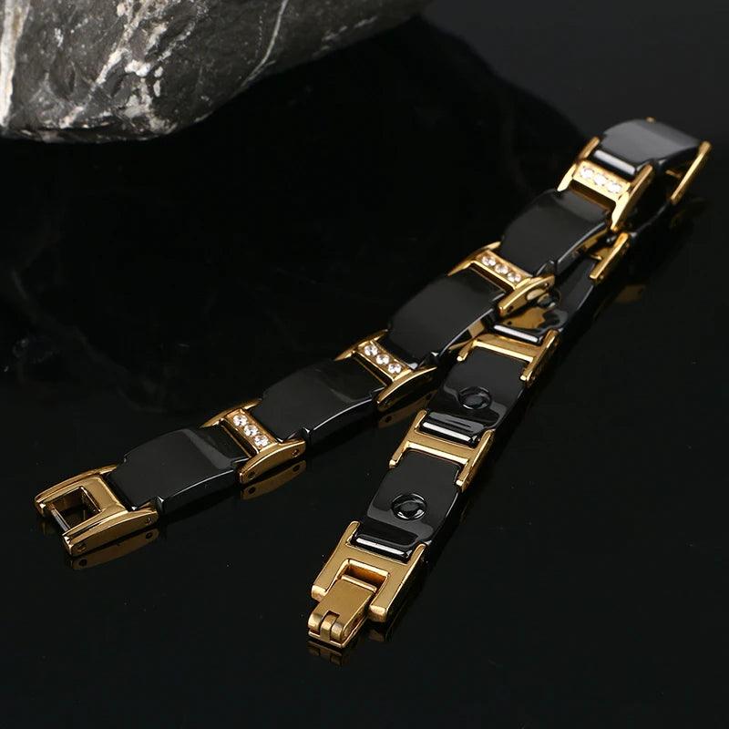 Luxury Health Black Gold Bracelet Germanium Magnetic Ceramic