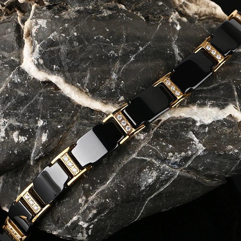 Luxury Health Black Gold Bracelet Germanium Magnetic Ceramic