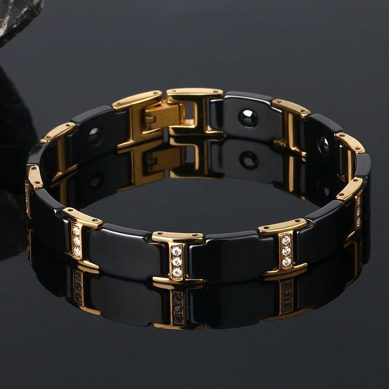 Luxury Health Black Gold Bracelet Germanium Magnetic Ceramic