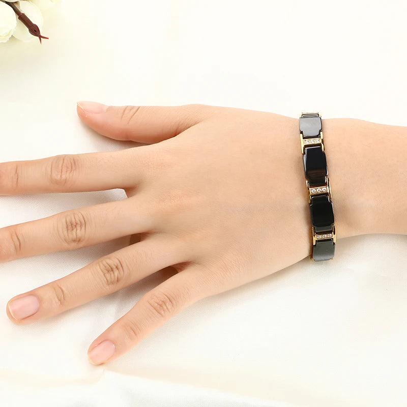 Luxury Health Black Gold Bracelet Germanium Magnetic Ceramic