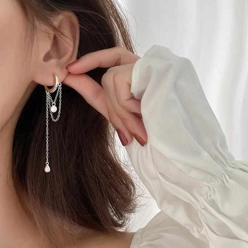 Elegant Long Silver Drop Earrings for Women with Cubic Zirconia