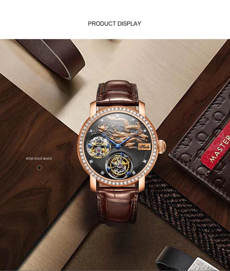 Luxury Rare Expansive 18K Gold Double Movement Skeleton Men's Watch Manual Mechanical Diamond R Watch For Men