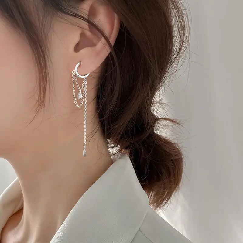 Elegant Long Silver Drop Earrings for Women with Cubic Zirconia