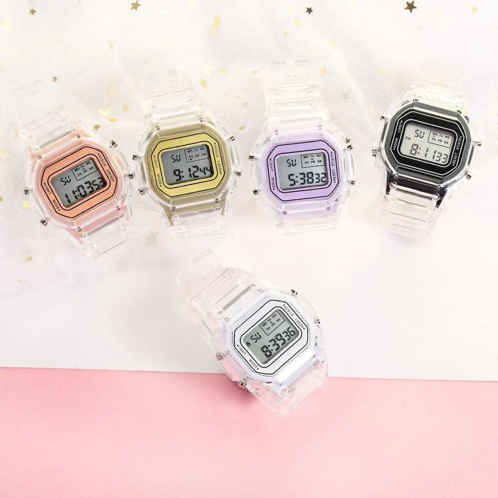 Unisex and children's watches, elegant transparent digital and sports