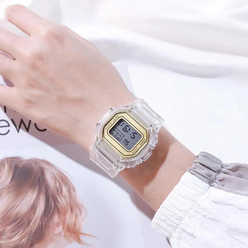 Unisex and children's watches, elegant transparent digital and sports