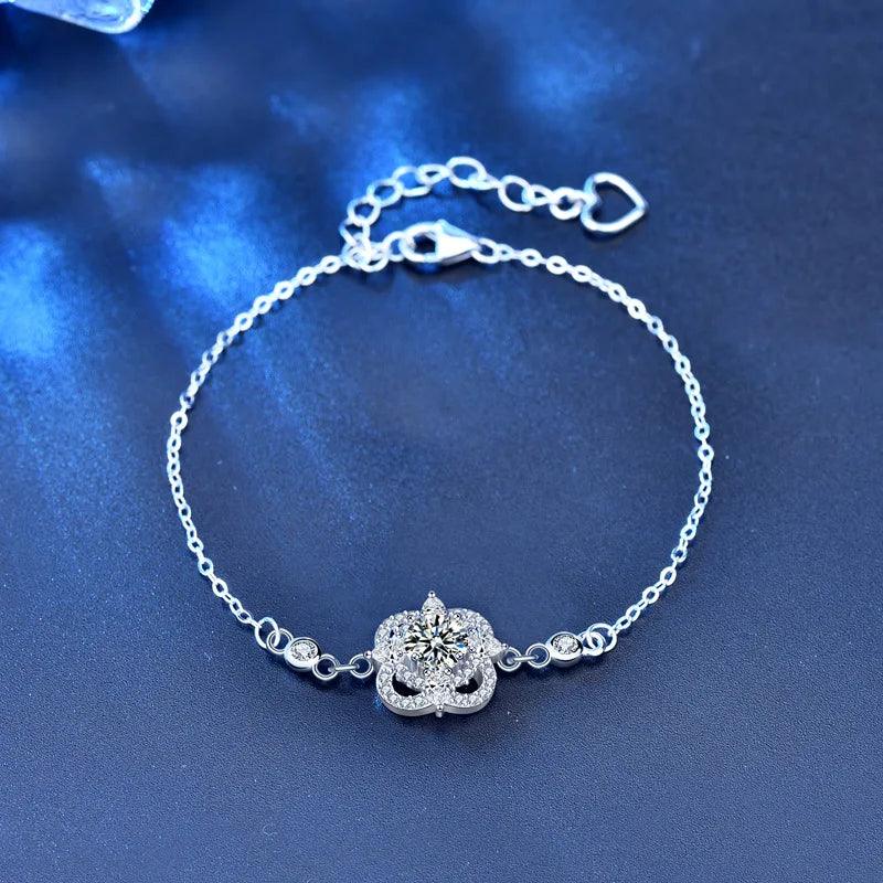 Four Leaf Clover Bracelet 925 Sterling Silver 0.5 Carat Moissanite Chain&lind Bracelets Women Anniversary Gift