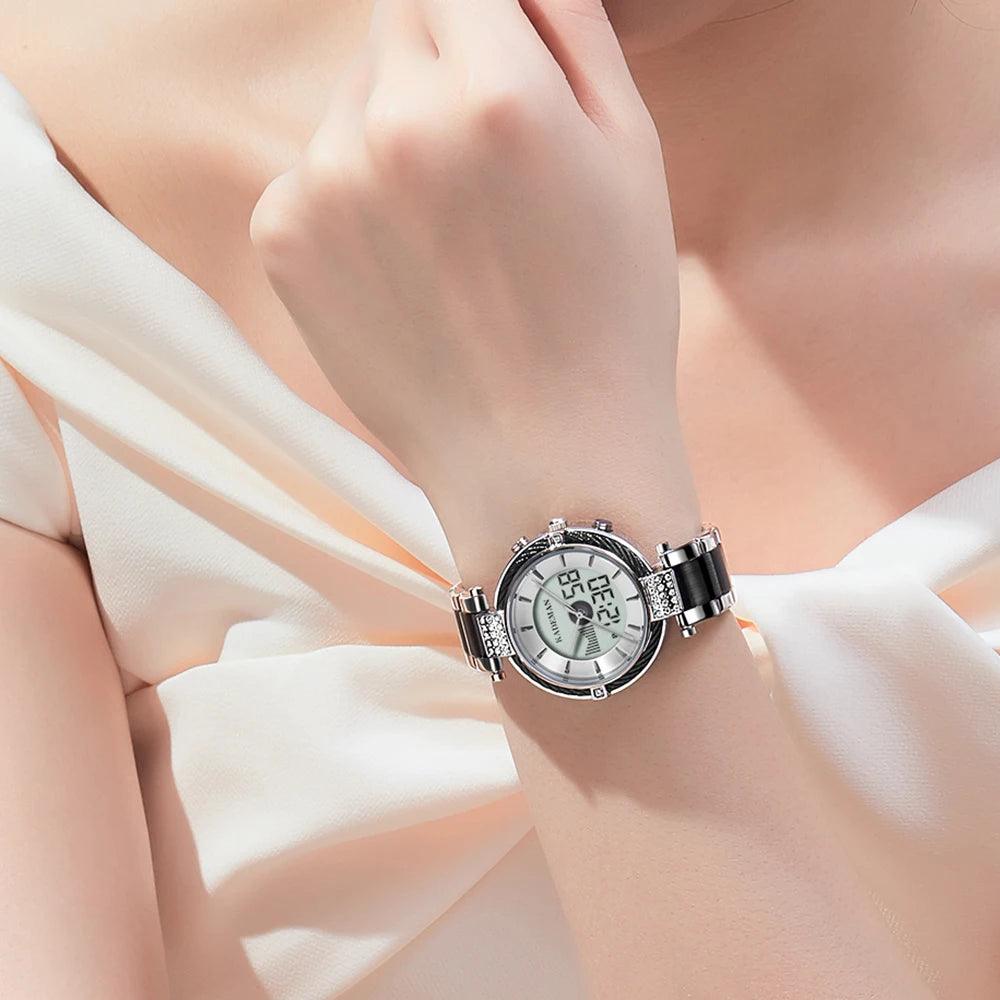 Exclusive Luxury Women's Stainless Steel LED Display Wrist Watch