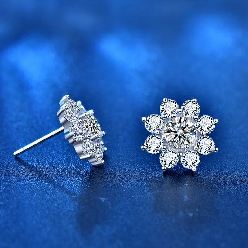 S925 Sterling Silver Sun Flower Earrings Female Wild 0.5 Ct Moissanite Stud Earrings Engagement Gift