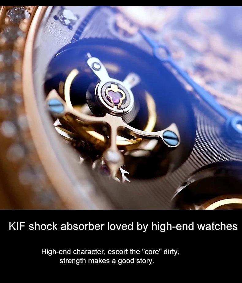 Luxury Rare Expansive 18K Gold Double Movement Skeleton Men's Watch Manual Mechanical Diamond R Watch For Men