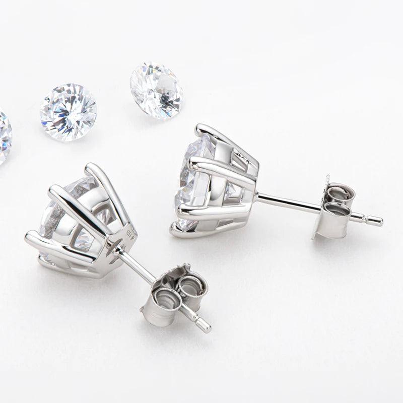 Moissanite Ear Studs 925 Silver Earring Classic Round Size 5mm/6.5mm/8mm