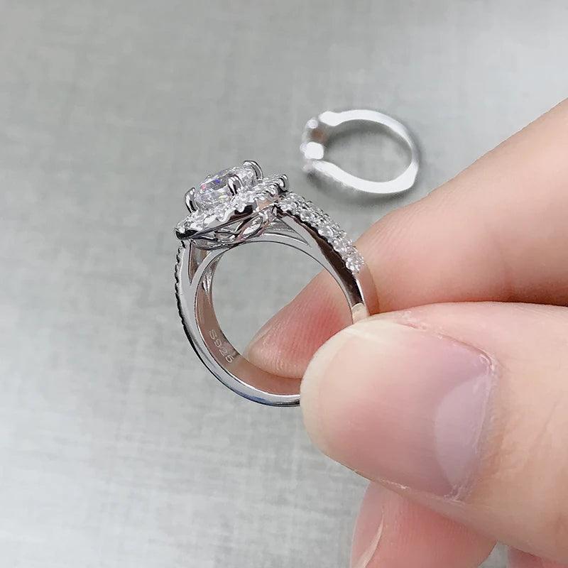 2PCS Luxury 925 Sterling Silver Ring 1 Carat Round