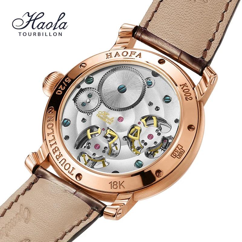 Luxury Rare Expansive 18K Gold Double Movement Skeleton Men's Watch Manual Mechanical Diamond R Watch For Men