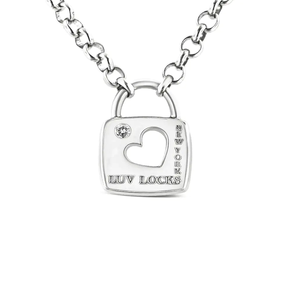 .925 Sterling Silver Diamond Accent Open Heart Love Lock Pendant 18" Necklace (I2-I3 Clarity, H-I Color) TETAEA