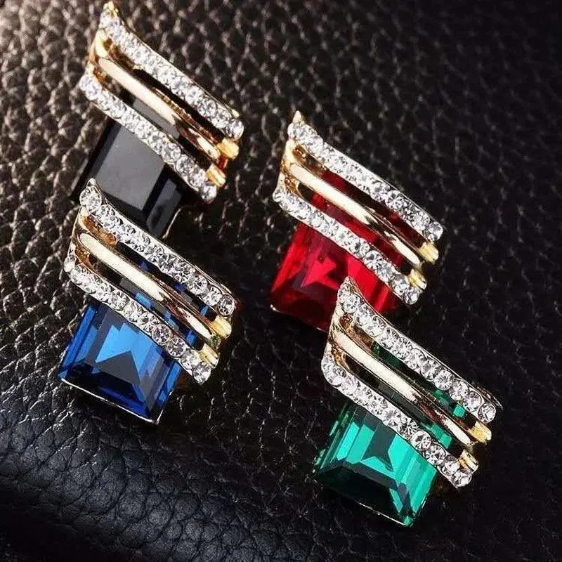 Latest Women's Square Earrings Unique Round Design Luxury Shiny Zircon Earrings TETAEA