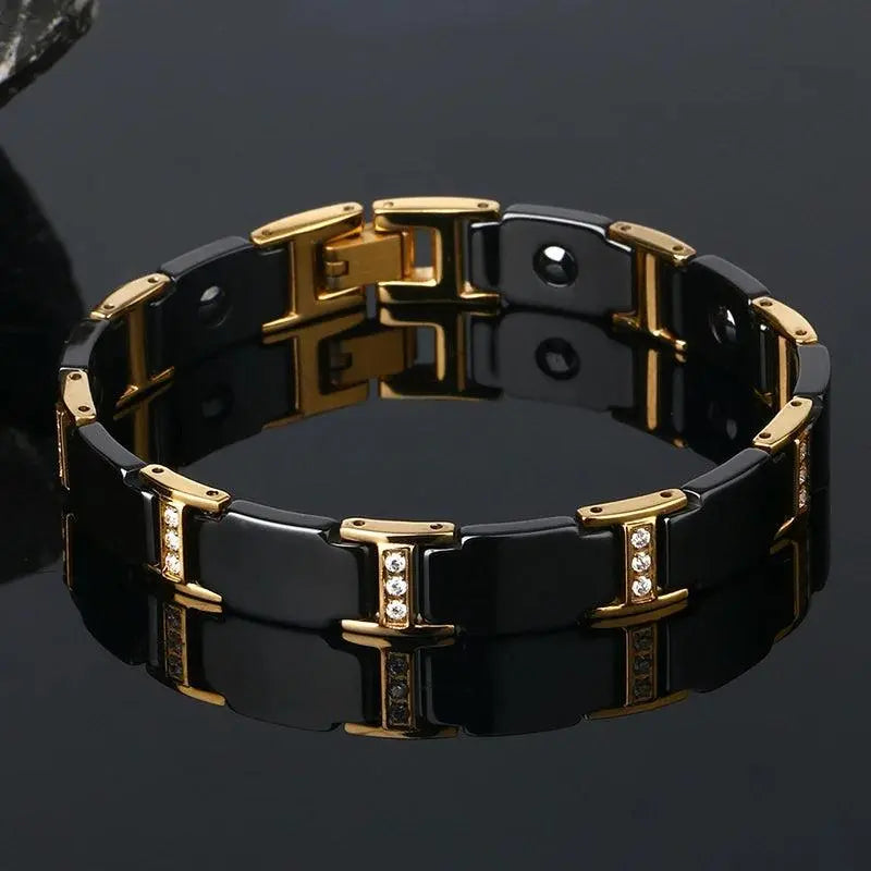 Luxury Health Black Gold Bracelet Germanium Magnetic Ceramic TETAEA