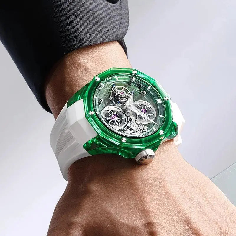 Luxury Mechanical Tourbillon Watch for Unisex with Clear Sapphire Strap TETAEA
