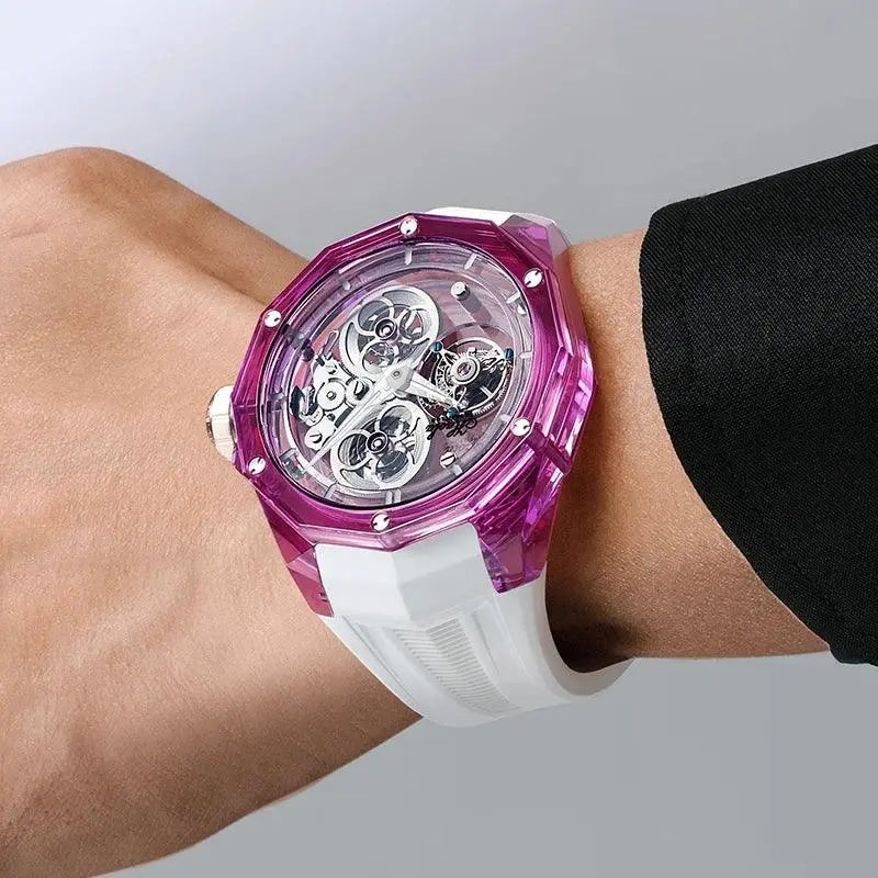 Luxury Mechanical Tourbillon Watch for Unisex with Clear Sapphire Strap TETAEA