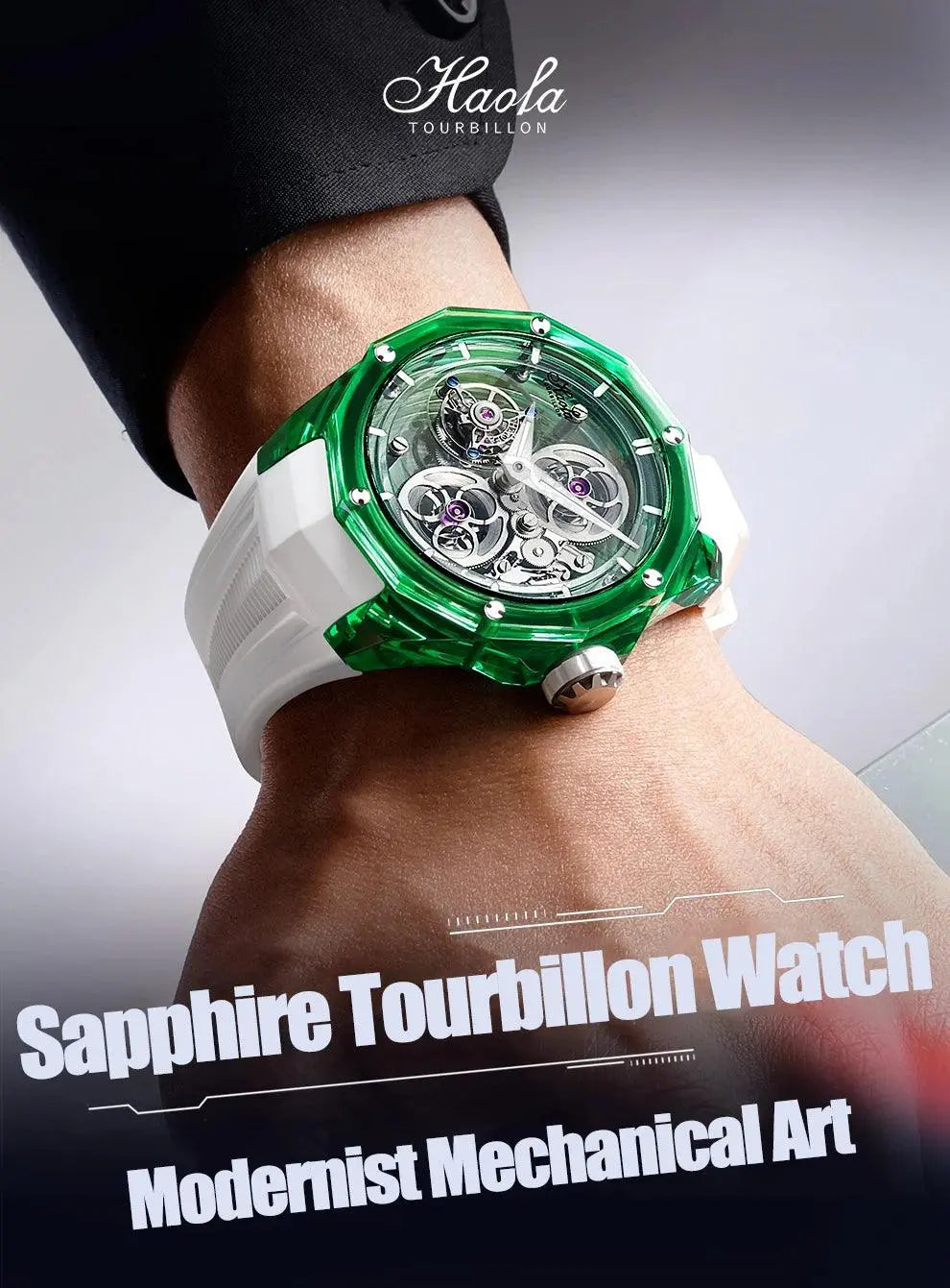Luxury Mechanical Tourbillon Watch for Unisex with Clear Sapphire Strap TETAEA