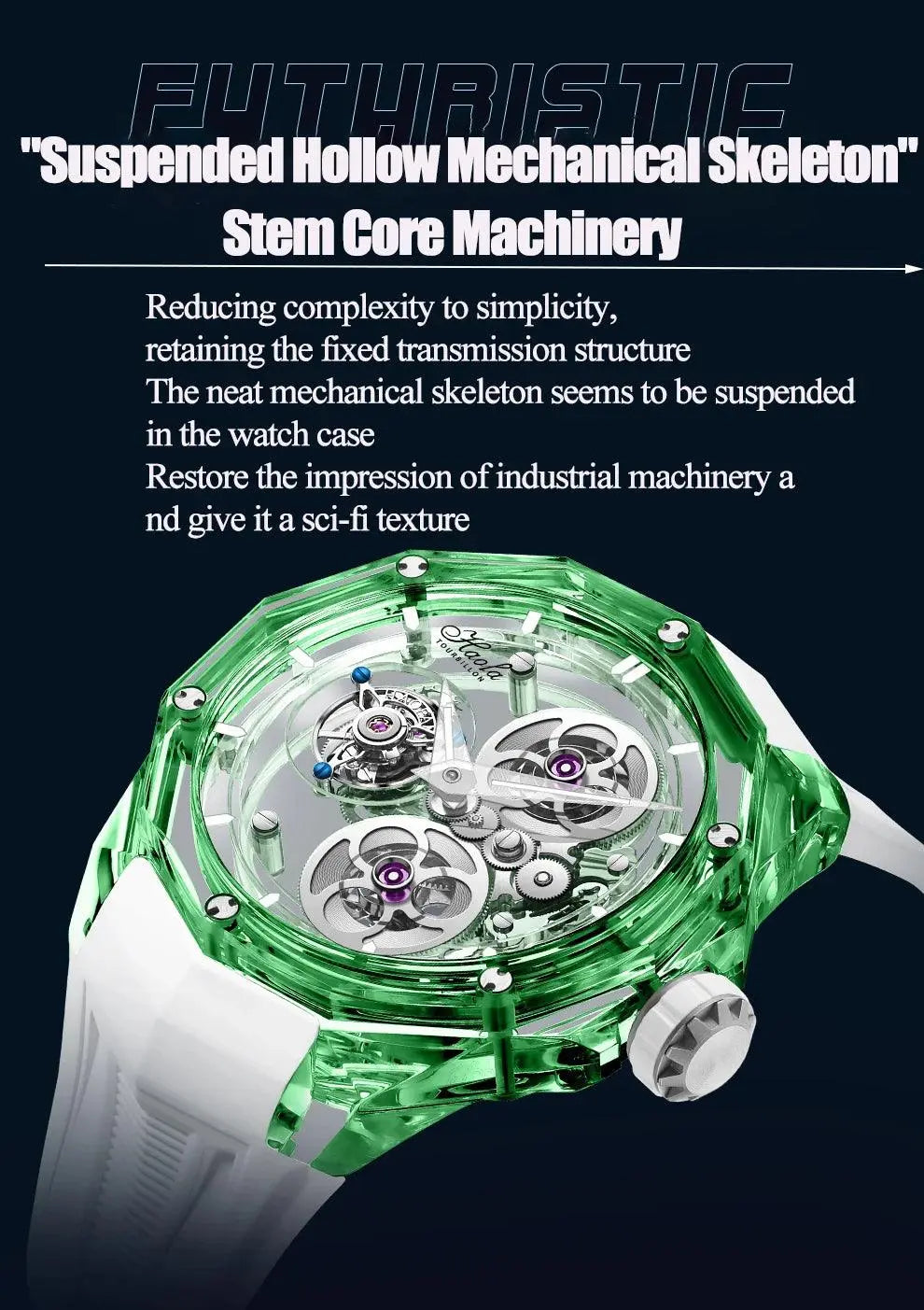 Luxury Mechanical Tourbillon Watch for Unisex with Clear Sapphire Strap TETAEA