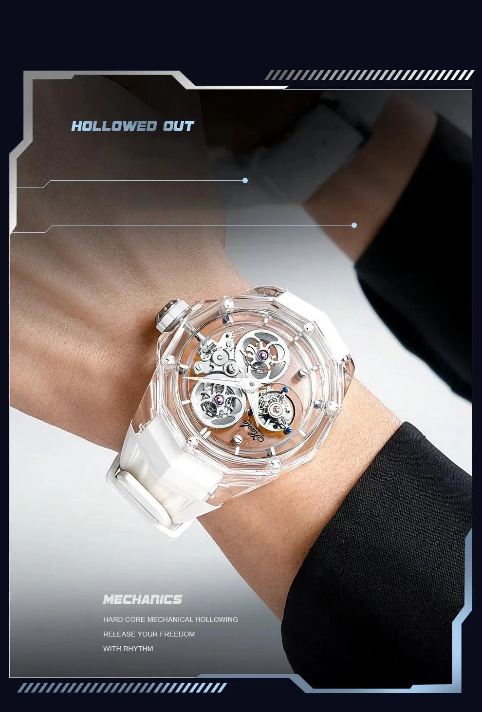 Luxury Mechanical Tourbillon Watch for Unisex with Clear Sapphire Strap TETAEA