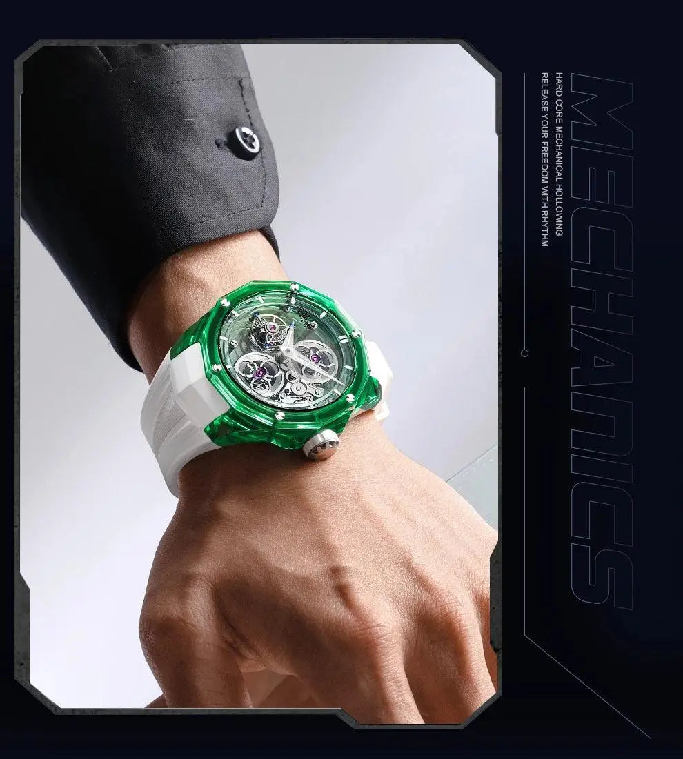 Luxury Mechanical Tourbillon Watch for Unisex with Clear Sapphire Strap TETAEA