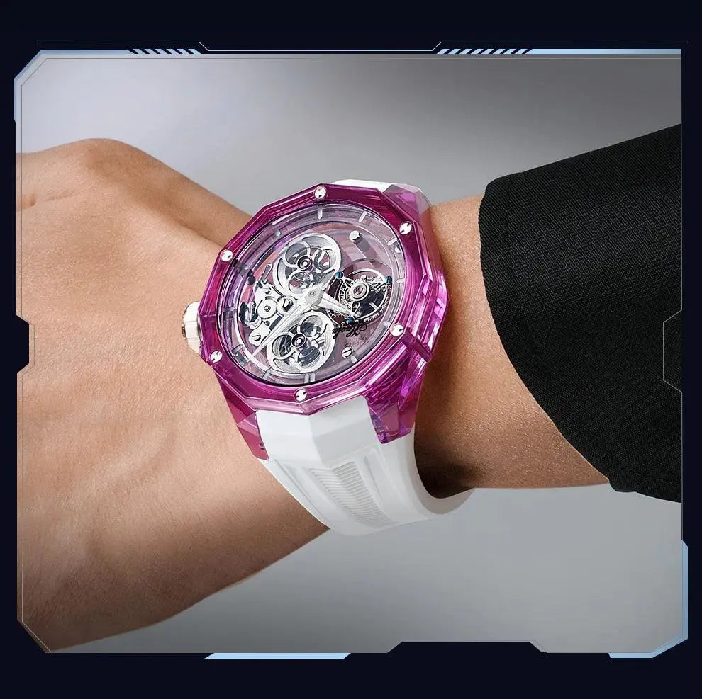 Luxury Mechanical Tourbillon Watch for Unisex with Clear Sapphire Strap TETAEA