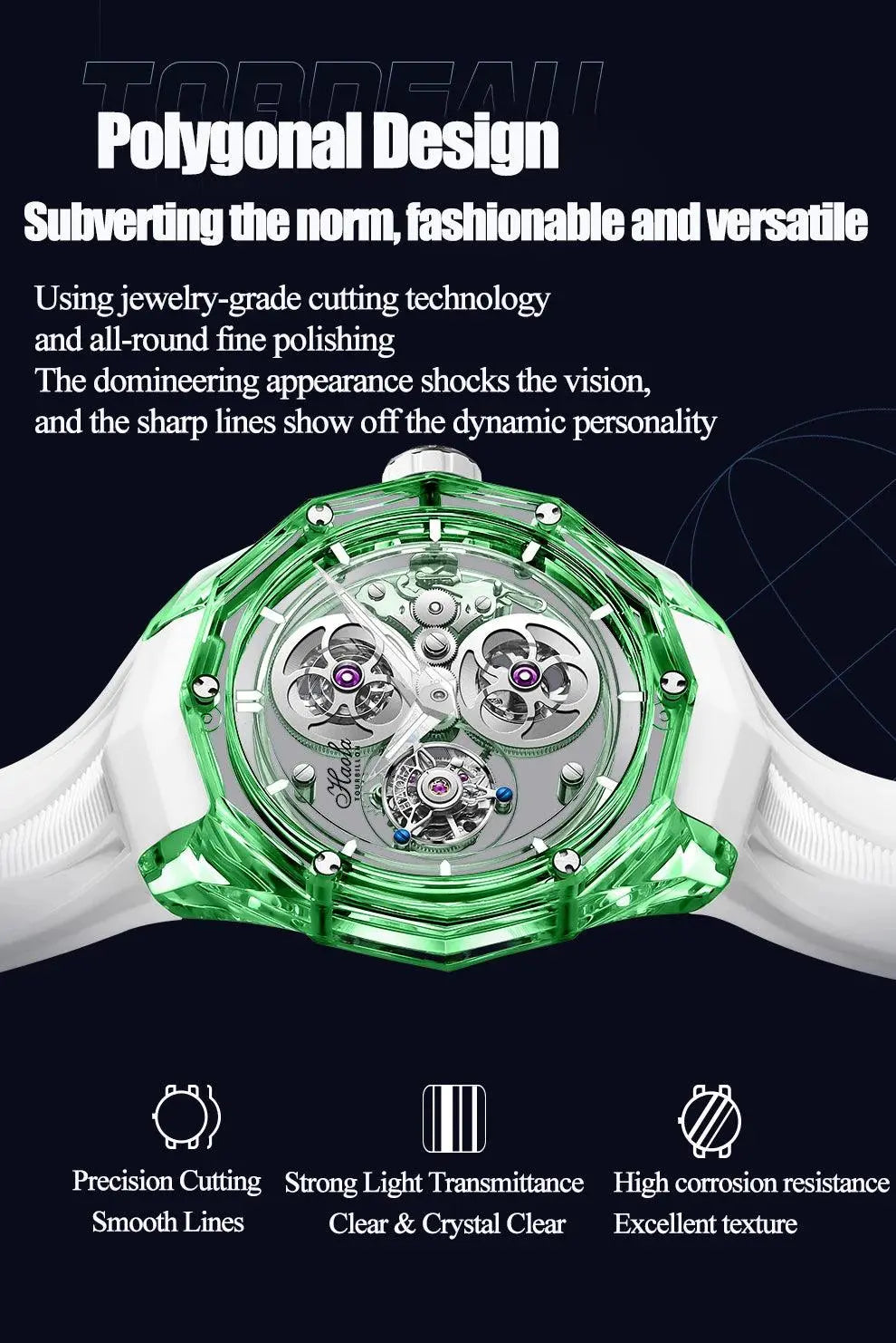Luxury Mechanical Tourbillon Watch for Unisex with Clear Sapphire Strap TETAEA
