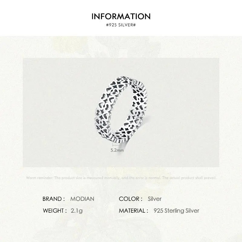 MODIAN Authentic Vintage 925 Sterling Silver Hollow Out Heart To Heart Simple Style Stacking Rings For Women Fine Jewelry TETAEA