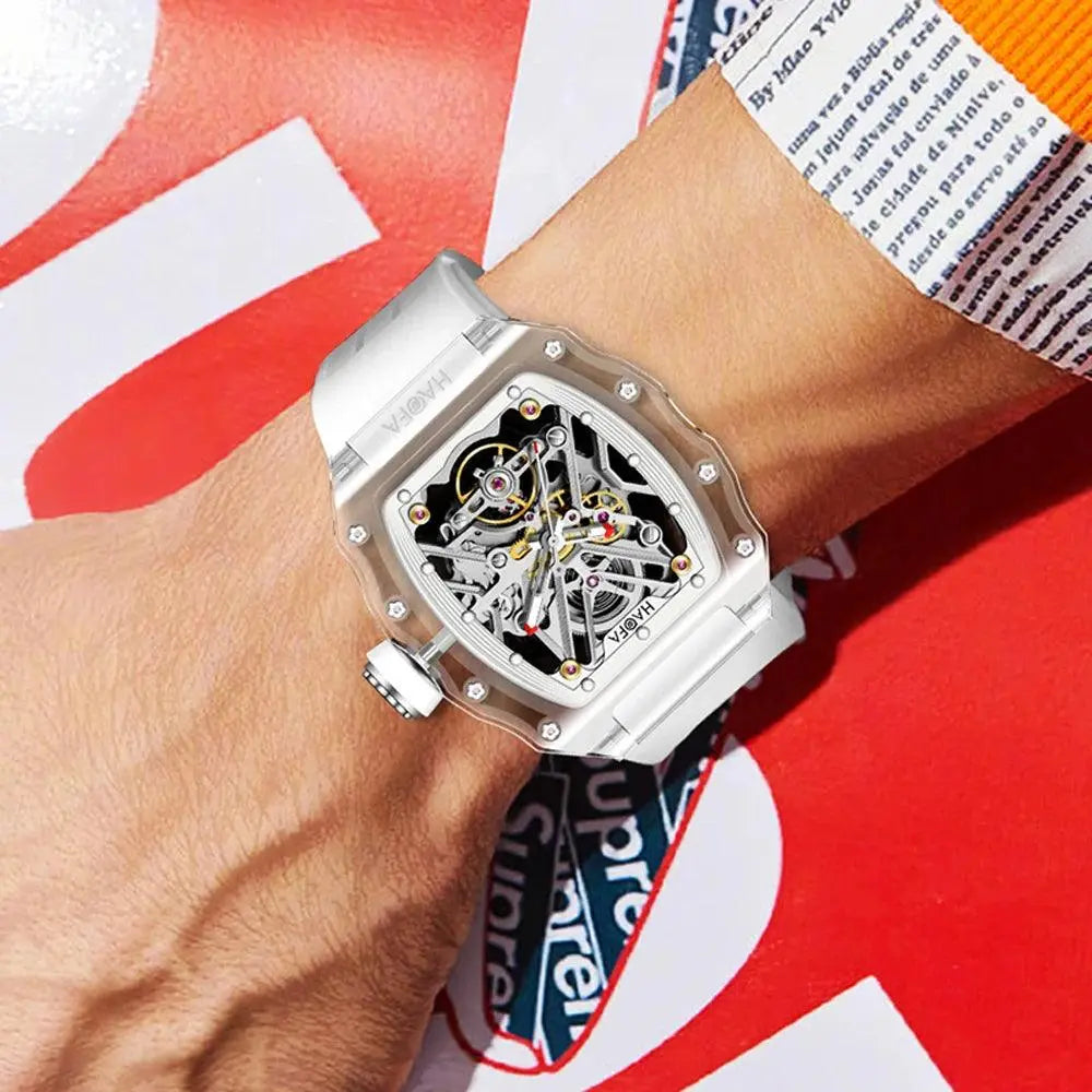 Men's Automatic Mechanical Watch Transparent Crystal Luxury Double-Sided Hollow Waterproof Luminous Watch TETAEA