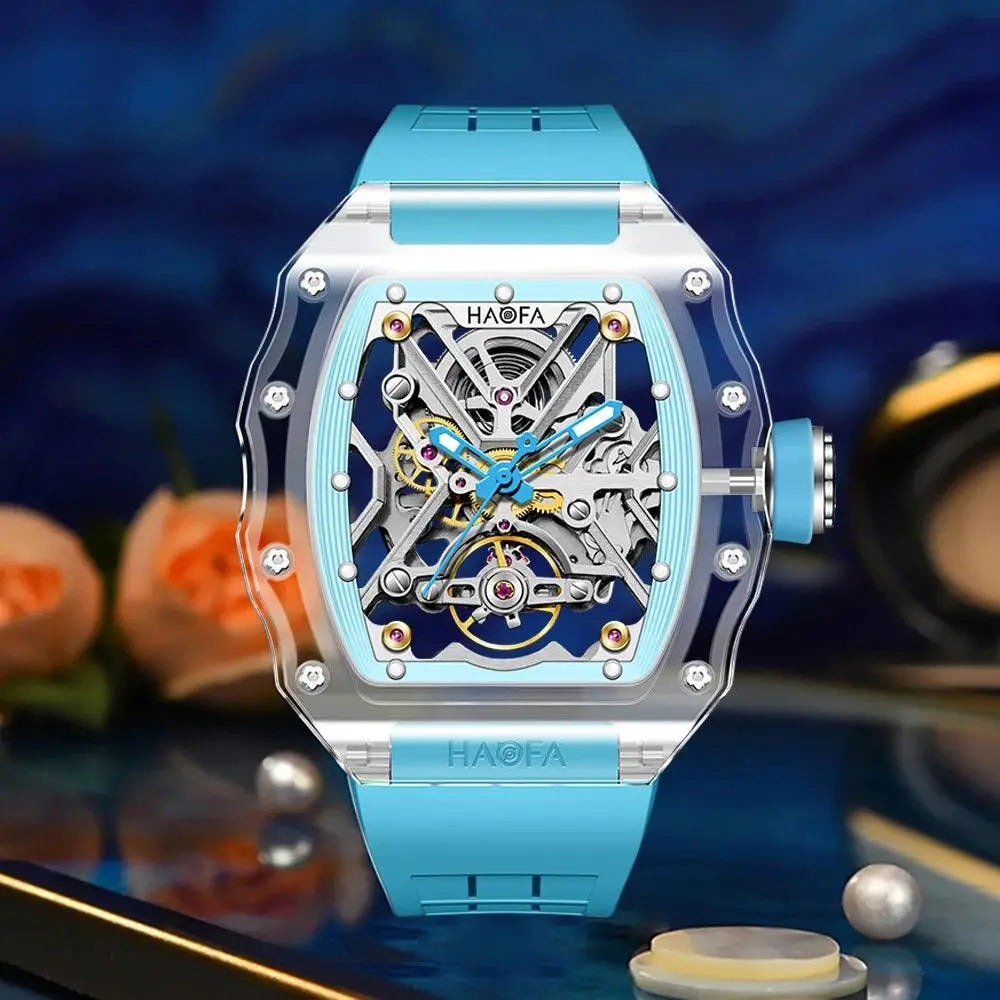 Men's Automatic Mechanical Watch Transparent Crystal Luxury Double-Sided Hollow Waterproof Luminous Watch TETAEA