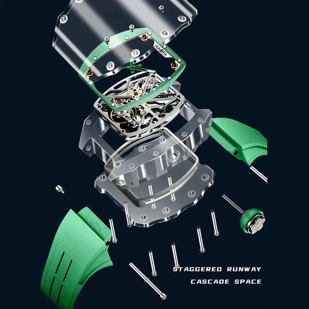 Men's Automatic Mechanical Watch Transparent Crystal Luxury Double-Sided Hollow Waterproof Luminous Watch TETAEA