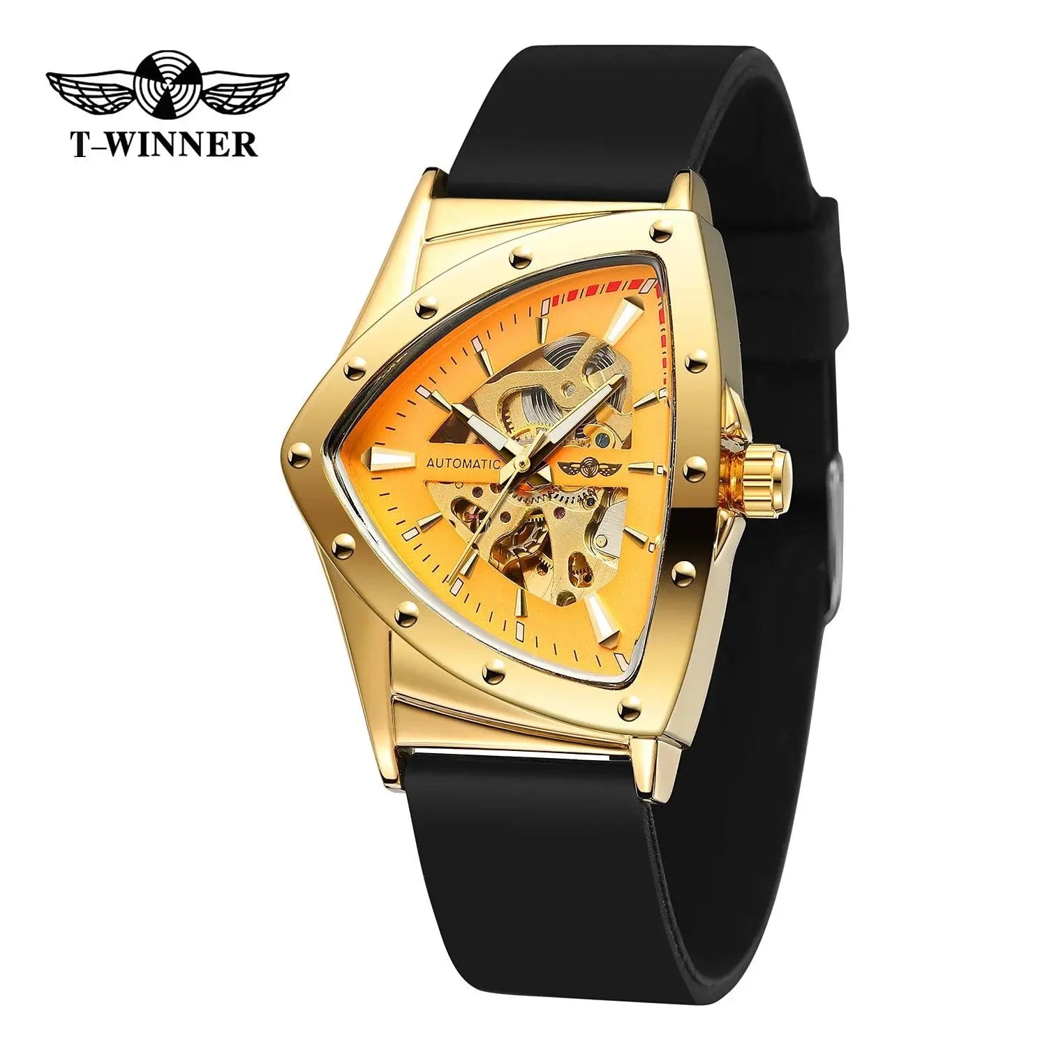 Men's Mechanical Wrist Watches Silica Gel Strap Triangle Skeleton Design Waterproof Luminous TETAEA
