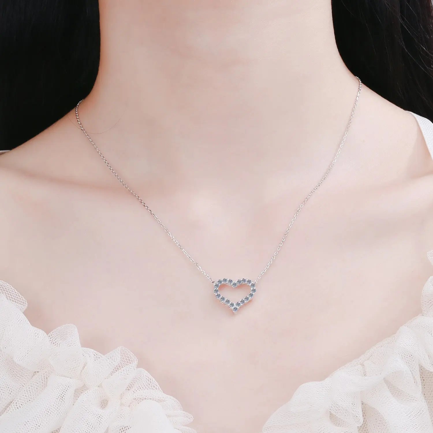 Moissanite 925 Sterling Silver Heart Shape Necklace Trendsi