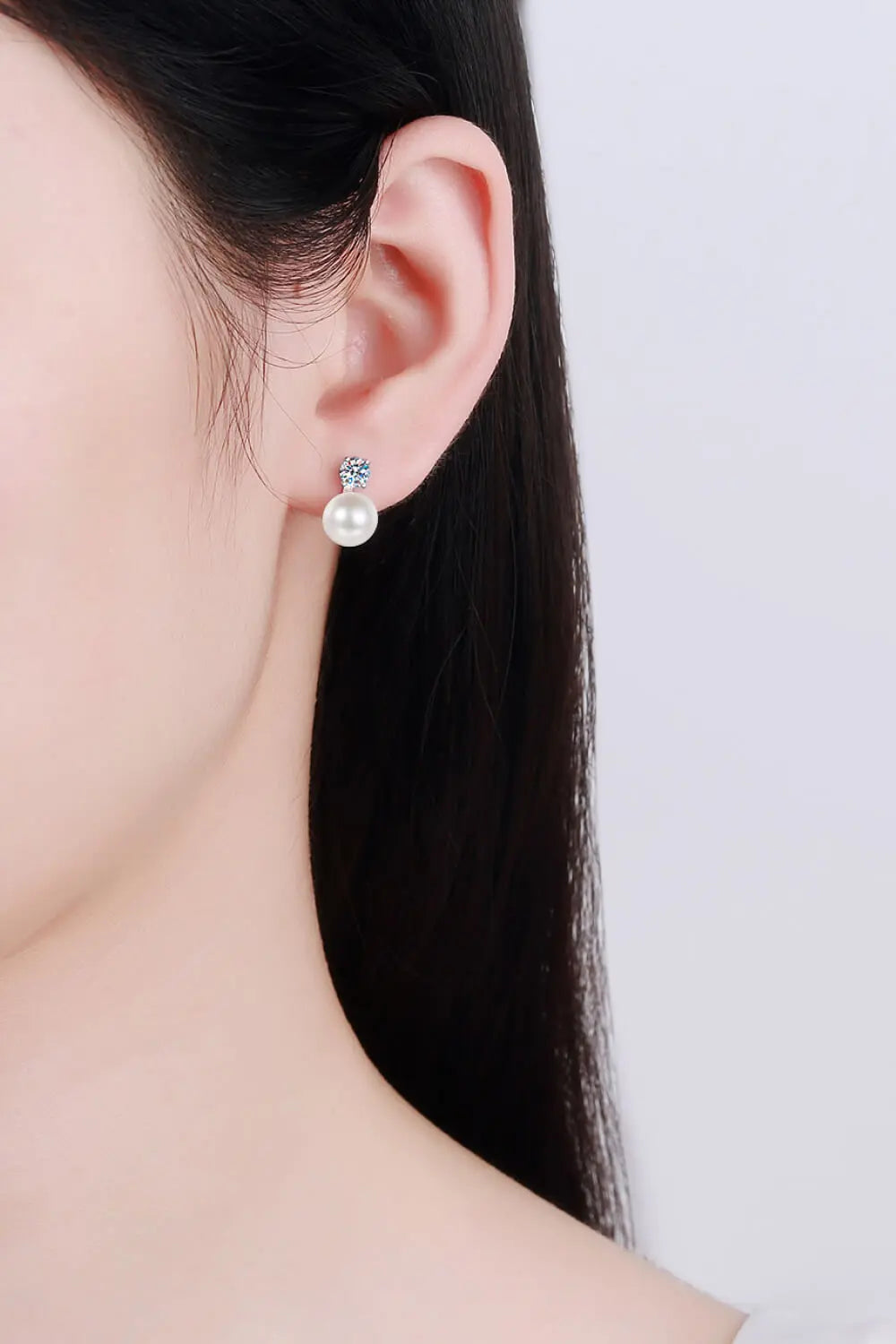 Moissanite Pearl Stud Earrings Trendsi