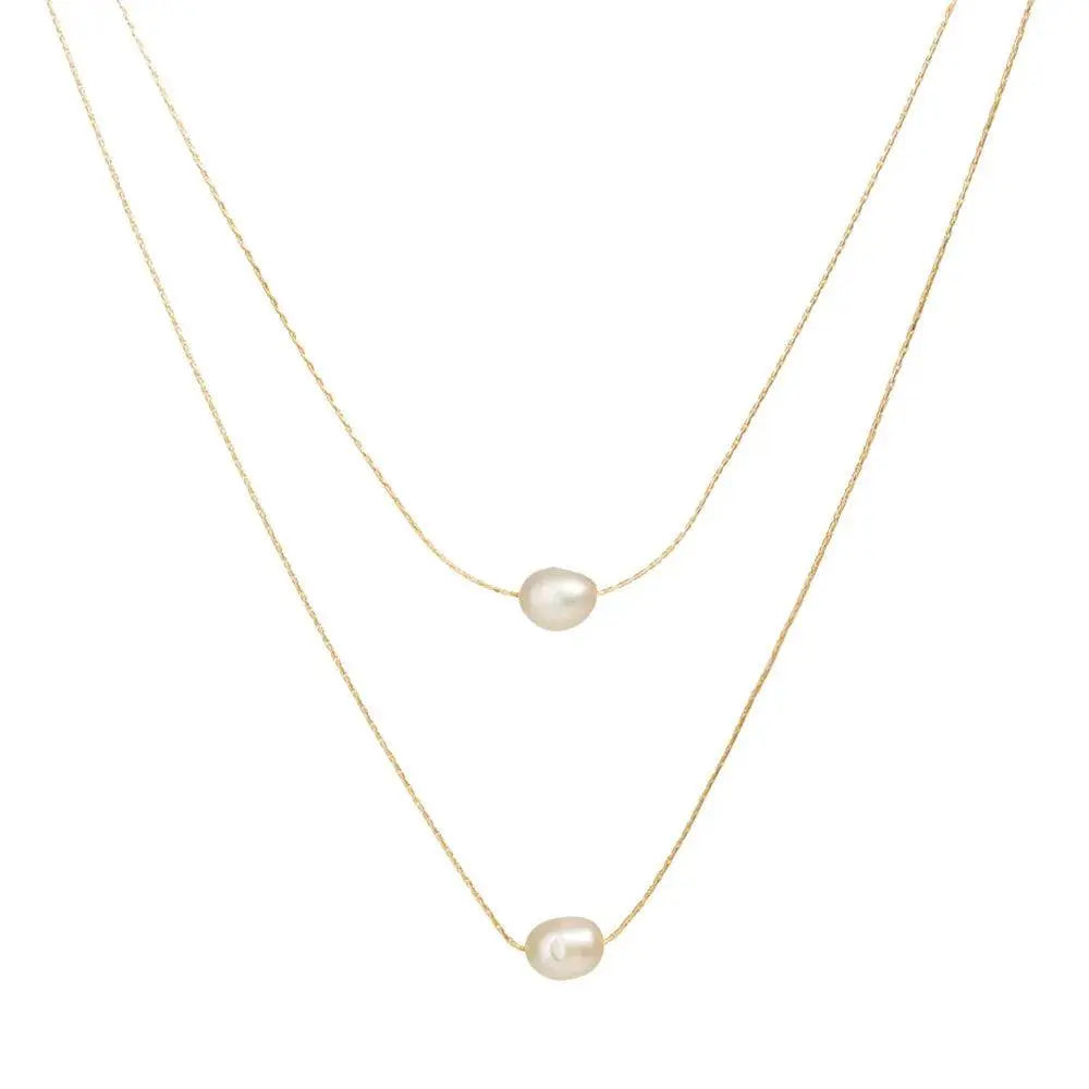 Natural Pearl Necklace with Two Layers Stainless Steel TETAEA