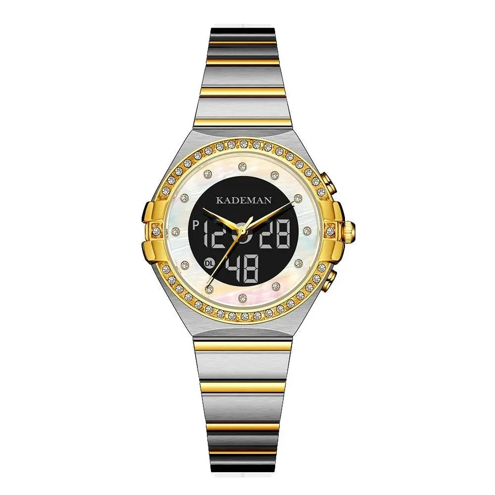 New Fashion Women's Digital Dual Display Quartz Stainless Steel Waterproof Watch TETAEA
