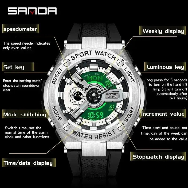 New Korean Version Men's Sports Alarm Watch Waterproof Shockproof Multifunction Watch TETAEA