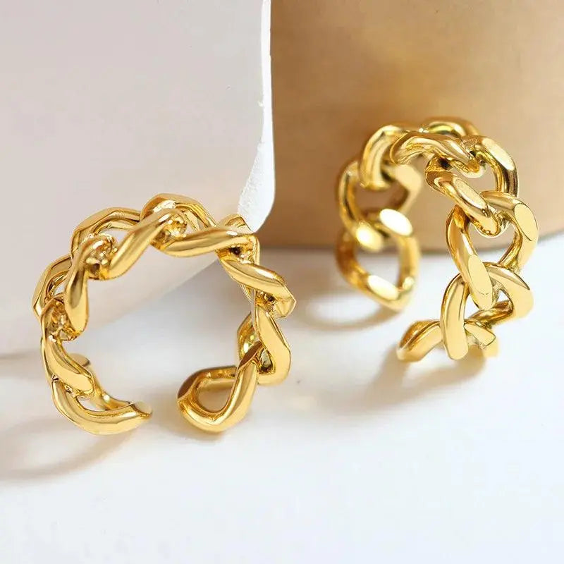 New Personality Simple Chain Hollow Ring Twist shape open adjustable titanium steel ring - TETAEA