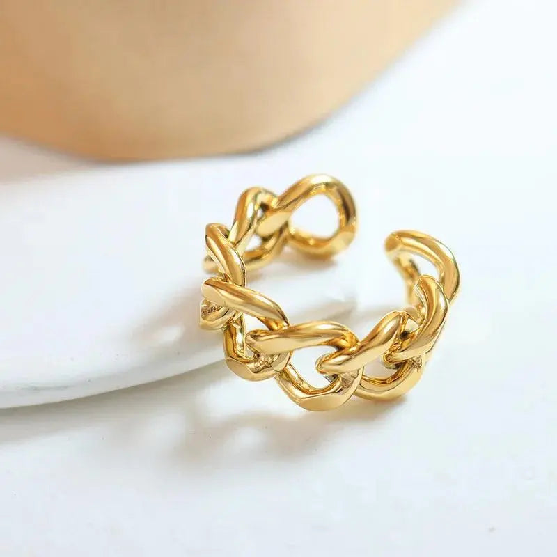 New Personality Simple Chain Hollow Ring Twist shape open adjustable titanium steel ring - TETAEA