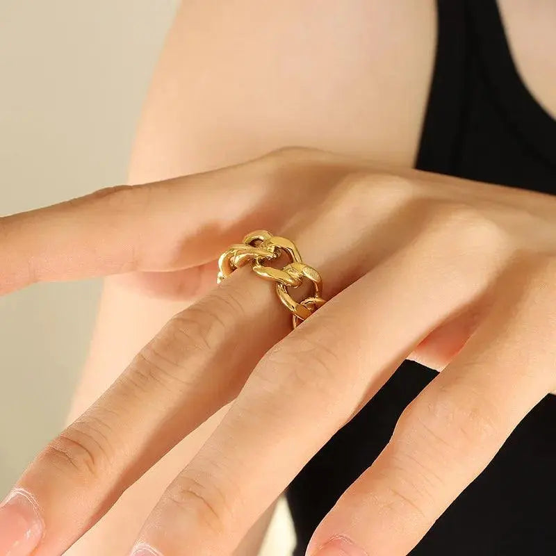 New Personality Simple Chain Hollow Ring Twist shape open adjustable titanium steel ring - TETAEA