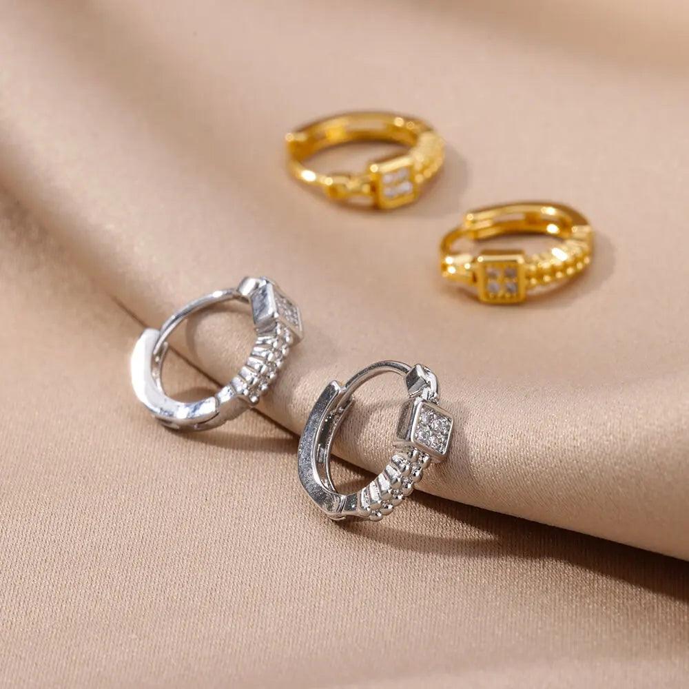 Elegant Shiny Zircon Stainless Steel Hoop Earrings